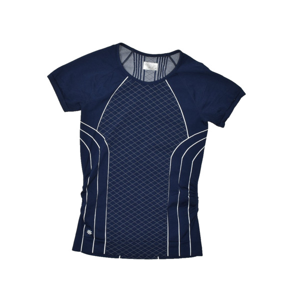 Athleta Women's Navy Blue Seamless Short Sleeve Reflective T-Shirt Size M Crew - Picture 1 of 8